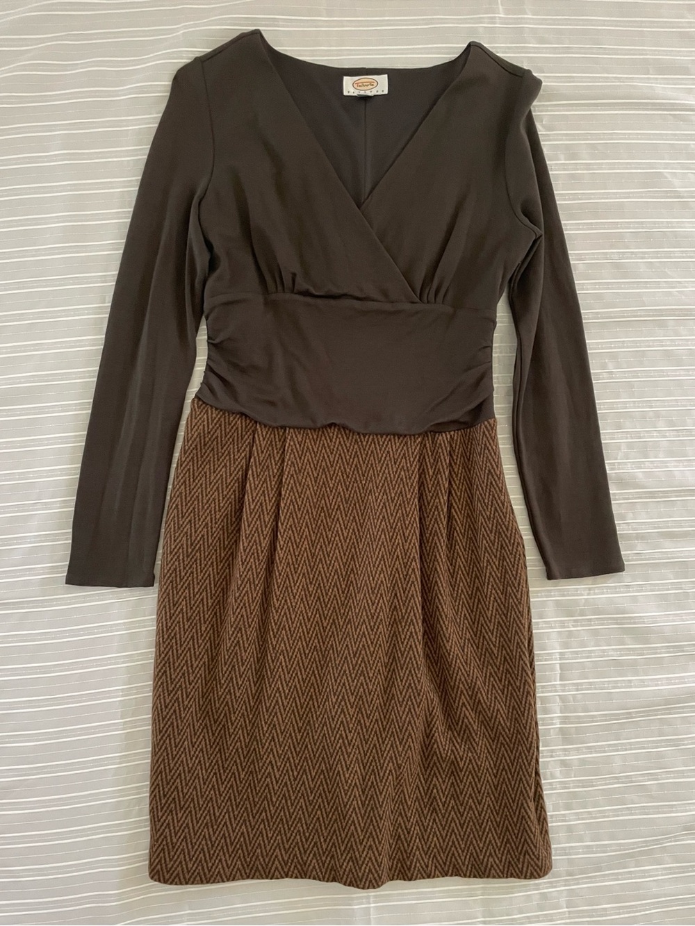Talbots Brown wrap Dress sz 6 mixed media knit top herringbone Skirt